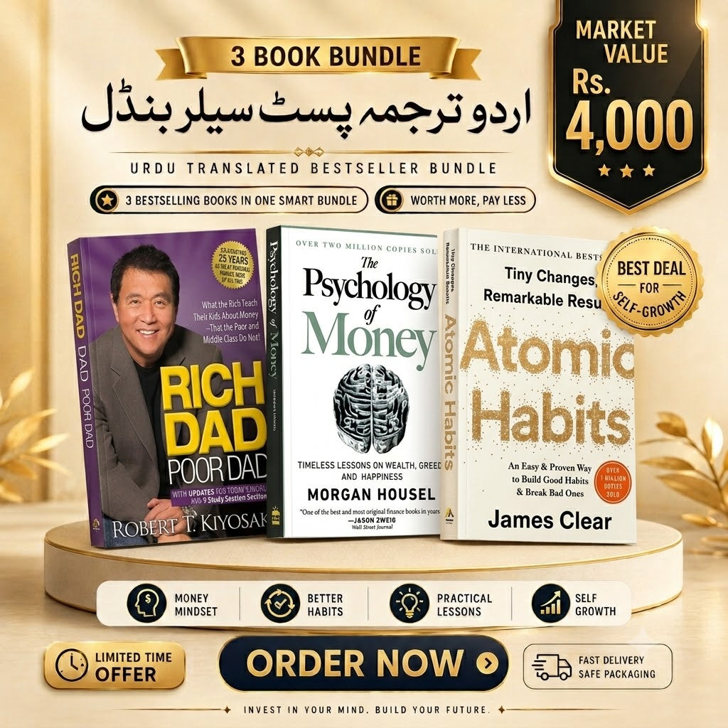 3 Urdu Translated Bestseller Books Bundle – Rich Dad Poor Dad, Psychology of Money aur Atomic Habits